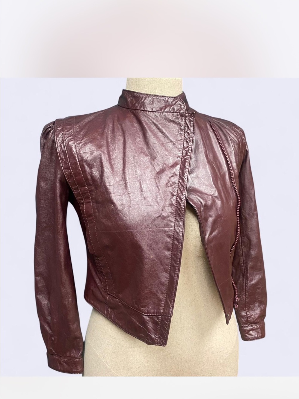 Vintage 80s Moto Biker Heavy Brown/ Oxblood WILSON Leather Cropped Jacket